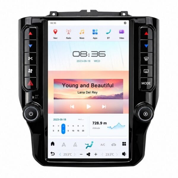 11.8-inch vertical Android car stereo for Dodge RAM 2019-2024 with wireless Apple CarPlay