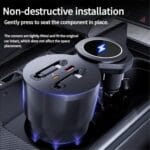 Non-destructive car charging dock with wireless pad and USB ports, designed to fit the console without altering space.
