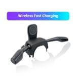 In-car wireless fast charging accessory mounted on a steering-column stalk with a circular charging pad attached above the control lever.