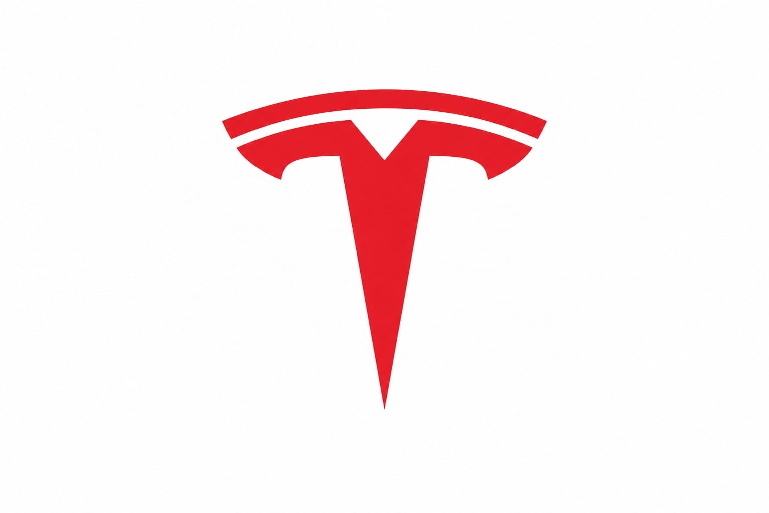 Tesla logo: a red stylized 'T' on a white background, representing the electric car company