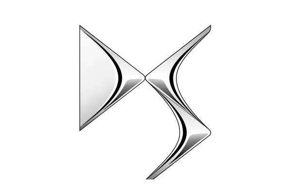 Abstract silver metallic logo shaped like two mirrored curved blades crossing to form an X.
